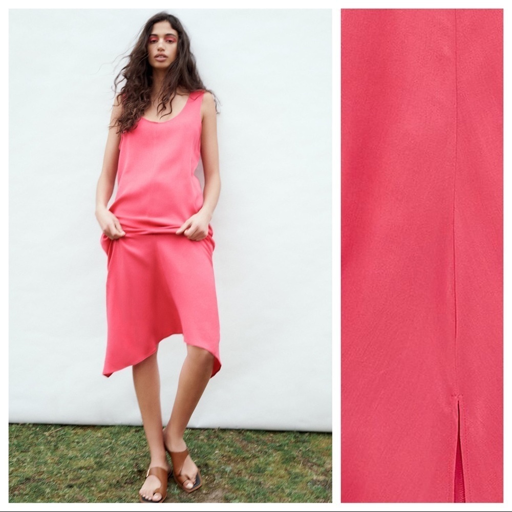 NWT. Zara Pink Flowy Voluminous Midi Dress. Size S.